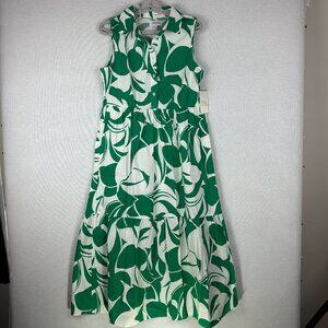 TAHARI WOMEN'S SLEEVELESS,COLLARED, GREEN & WHITE PATTERNED MAXI DRESS SIZE S